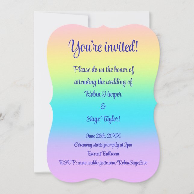 Gorgeous Pastel Rainbow Gradient Wedding Einladung (Vorderseite)