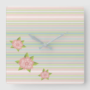 Gorgeous Pastel Stripe Square Or Round Clock Quadratische Wanduhr