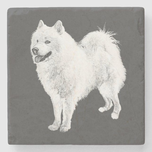 Gorgeous Pencil Gezeichnet Samoyed Dog Marmor Unte Steinuntersetzer (Vorderseite)