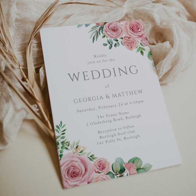 Gorgeous Pink Blush Flowers Elegant Wedding Einladung (Von Creator hochgeladen)