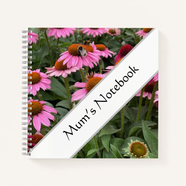 Gorgeous Pink Echinacea Blume und Bienen essbar Notizbuch (Vorderseite)