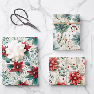 Gorgeous Poinsettia Weihnachtskoordination Geschenkpapier Set