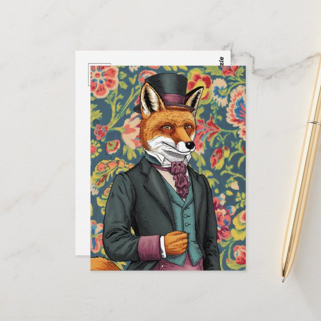 Gorgeous Red Fox in einem Anzug Postkarte (Vorderseite/Rückseite Beispiel)
