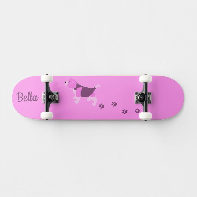 GORGEOUS Rosa Beagle Hunde Kunst mit Paw Prints Skateboard (Horizontal)