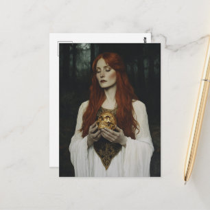 Gorgeous rote Haar Göttin mit einem goldenen Toten Postkarte