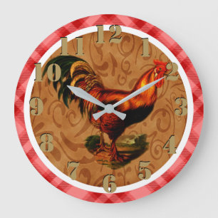 Gorgeous Rustic Rooster Country Chic Red Tartan Große Wanduhr