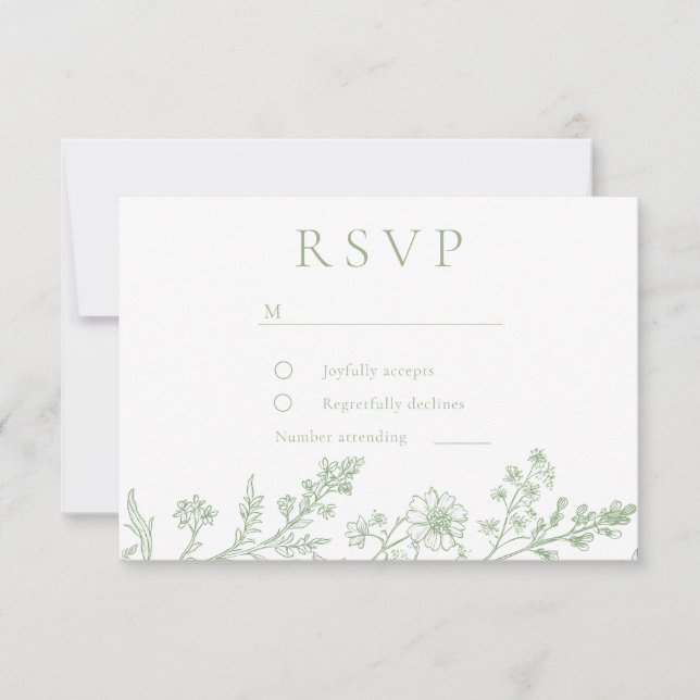 Gorgeous Sage Line Art Wedding  RSVP Karte (Vorderseite)