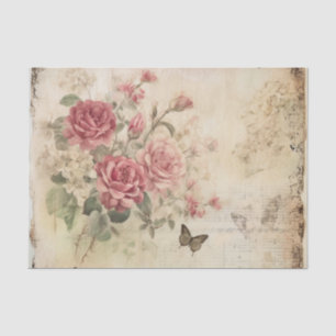 Gorgeous Spray Pink Roses auf Vintagem Pergament Seidenpapier