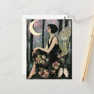 Gorgeous Vintage-Feenkunst Zwei weiße Eulen Postkarte