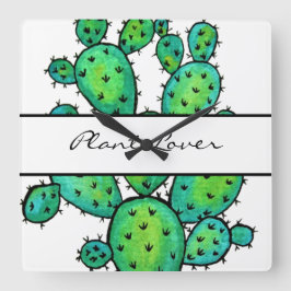 Gorgeous Watercolor Prickly Cactus Quadratische Wanduhr