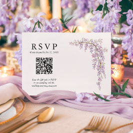 Gorgeous Watercolor Wisteria QR Code Wedding RSVP Karte