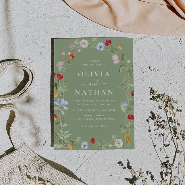 Gorgeous Wildflower Wreath Sage Wedding  Einladung (Von Creator hochgeladen)