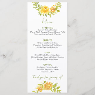 Gorgeous Yellow Floral Menu Menükarte