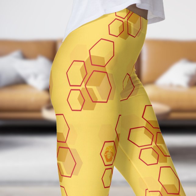 Gorgeous Yellow Mustard Honeycomb Muster Leggings (Honeycomb on Mustard)