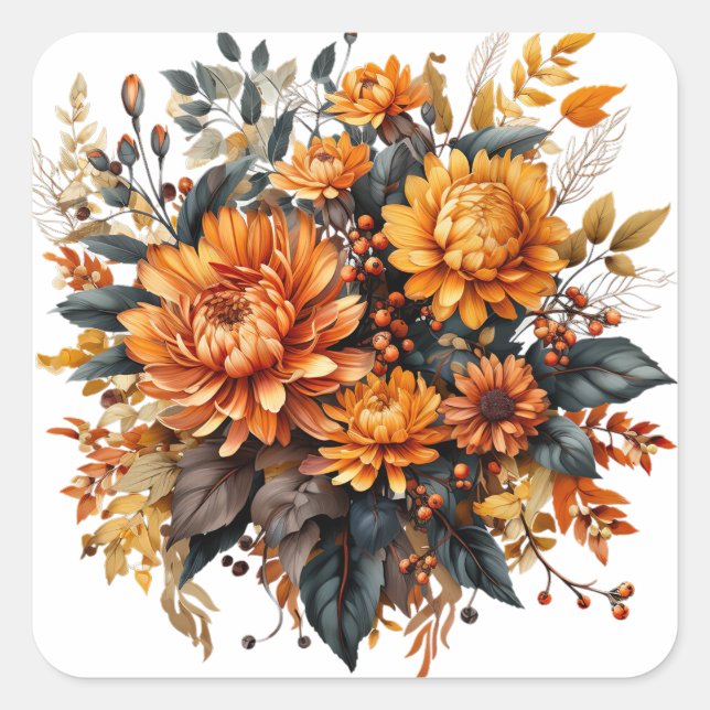 Gorgeus Fall Floral Quadratischer Aufkleber (Vorderseite)