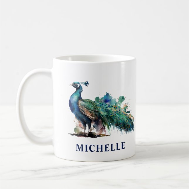 Gorgey Watercolor Personalisiert Peacock Kaffeetasse (Links)