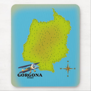 Gorgona Italien Karte Reiseplakat. Mousepad