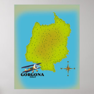 Gorgona Italien Karte Reiseplakat. Poster
