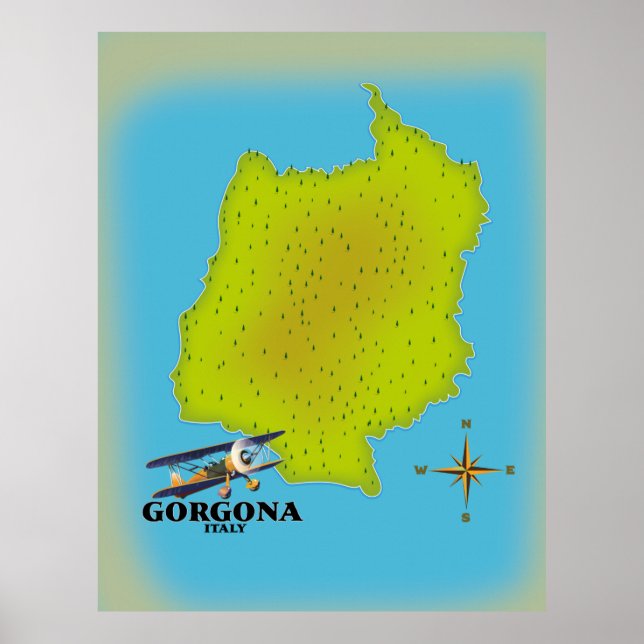 Gorgona Italien Karte Reiseplakat. Poster (Vorne)