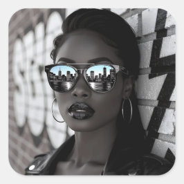 Gorgous Woman in City with Sunglasses Quadratischer Aufkleber