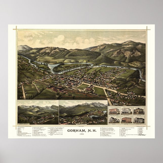 Gorham, NH Panoramic Map - 1888 Poster (Vorne)