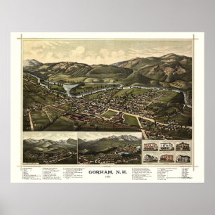 Gorham, panoramische Karte NH - 1888 Poster