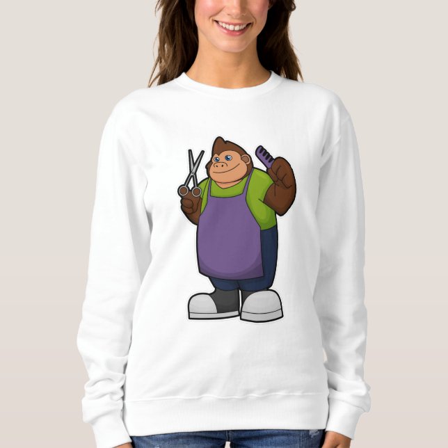 Gorilla als Friseur mit Schere & Kamin Sweatshirt (Vorderseite)