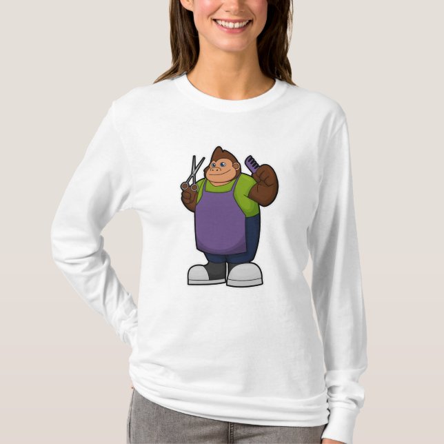 Gorilla als Friseur mit Schere & Kamin T-Shirt (Vorderseite)