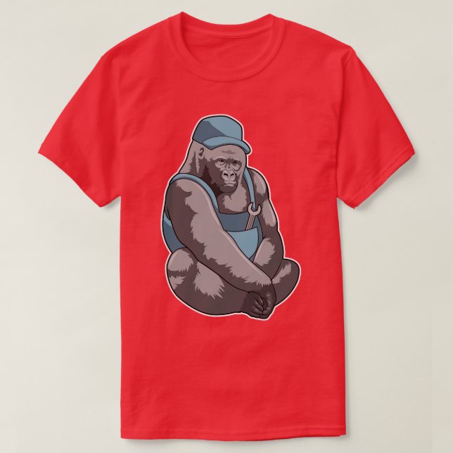 Gorilla als Handwerker mit Schlüssel T-Shirt (Design vorne)
