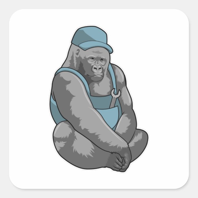 Gorilla als Handwerker mit Wrench Quadratischer Aufkleber (Vorderseite)