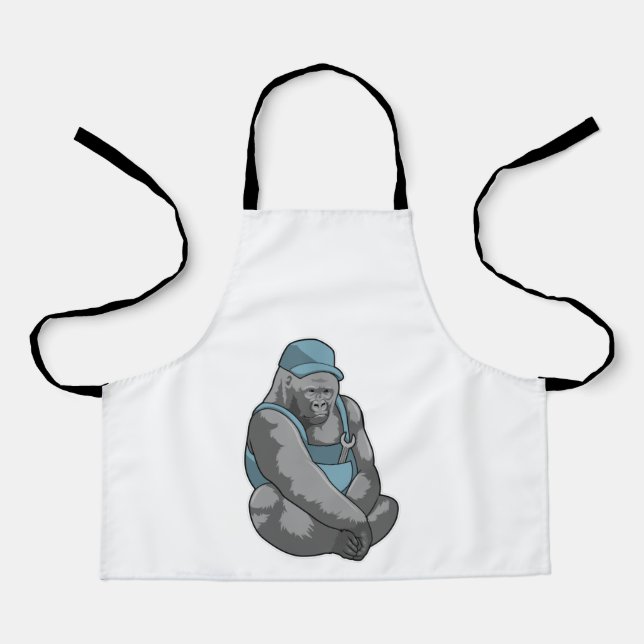 Gorilla als Handwerker mit Wrench Schürze (Vorderseite)