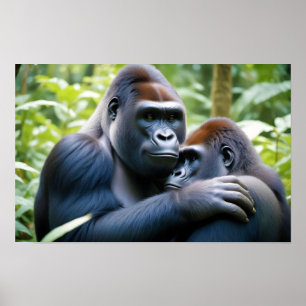 Gorilla Animal Nature Zuneigung Gekümmert Poster