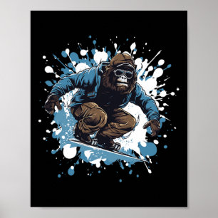 Gorilla Animal Snowboarding Sports Snowboard Poster