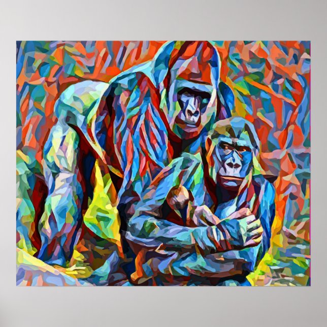 Gorilla Ape Abstrakte Tiere Kunst und Kultur Poster (Vorne)