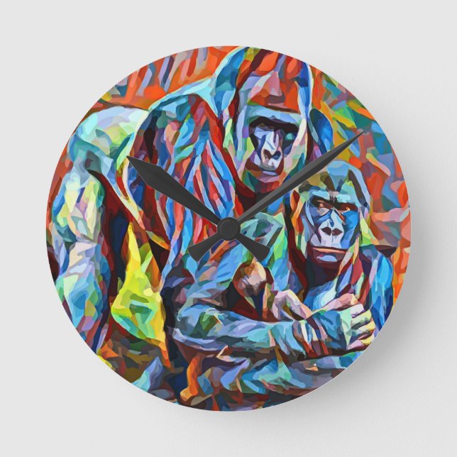 Gorilla Ape Abstrakte Tiere Kunst und Kultur  Runde Wanduhr (Vorderseite)