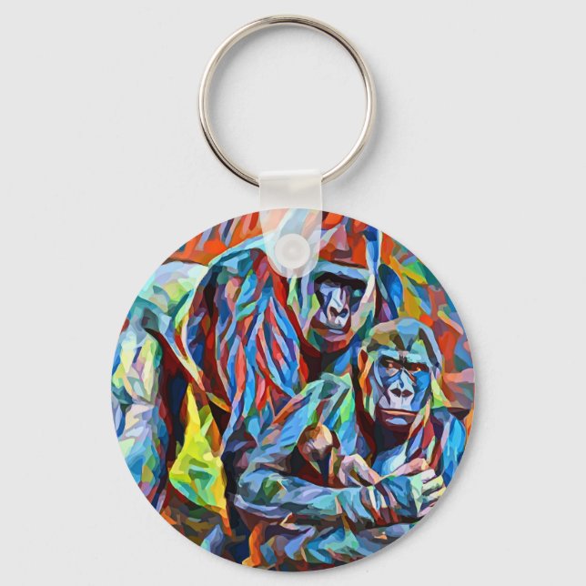 Gorilla Ape Abstrakte Tiere Kunst und Kultur Schlüsselanhänger (Vorderseite)