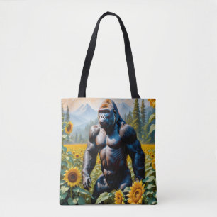 Gorilla Ape in einem Feld der Sonnenblumen