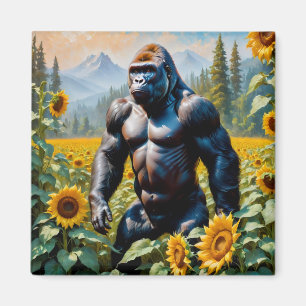 Gorilla Ape in einem Feld der Sonnenblumen Magnet