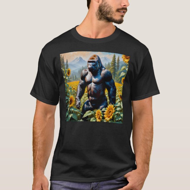 Gorilla Ape in einem Feld der Sonnenblumen T-Shirt (Vorderseite)