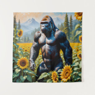 Gorilla Ape in einem Feld der Sonnenblumen Wandteppich