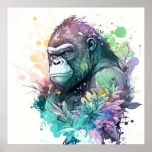 Gorilla Ape Portrait Tiermalerei frei von Wildtier Poster