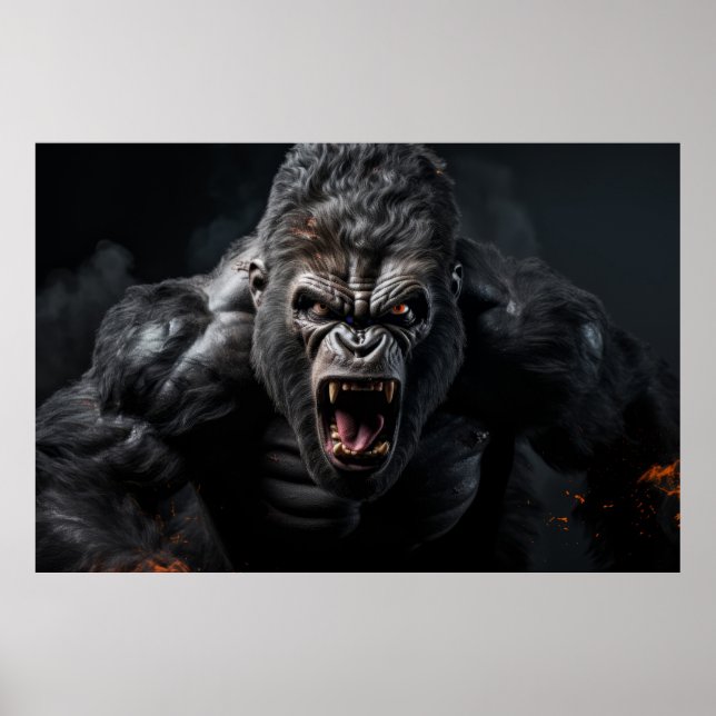 Gorilla Ape Wild Animal Portrait Fierce Power Poster (Vorne)