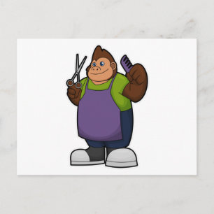 Gorilla as Hairdresser with Scissors & Comb Postkarte