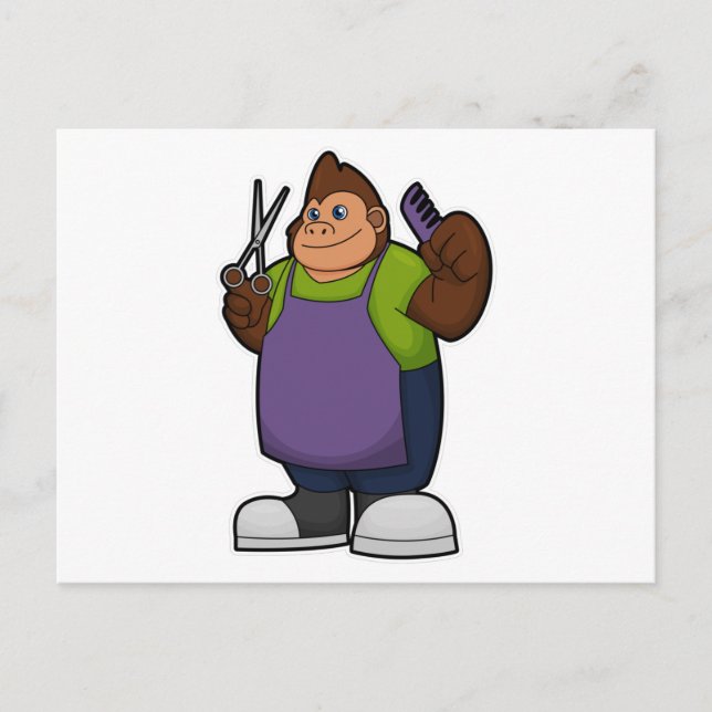 Gorilla as Hairdresser with Scissors & Comb Postkarte (Vorderseite)