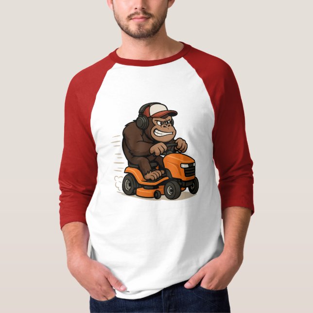 Gorilla auf einem Rasenmäher-T - Shirt (Vorderseite)
