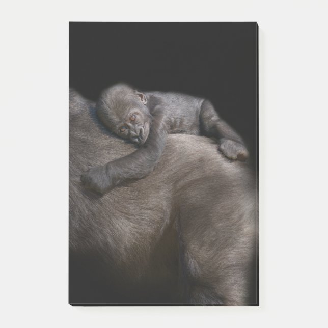 Gorilla Baby Reiten auf dem Rücken der Mutter Post-it Klebezettel (Vorderseite)