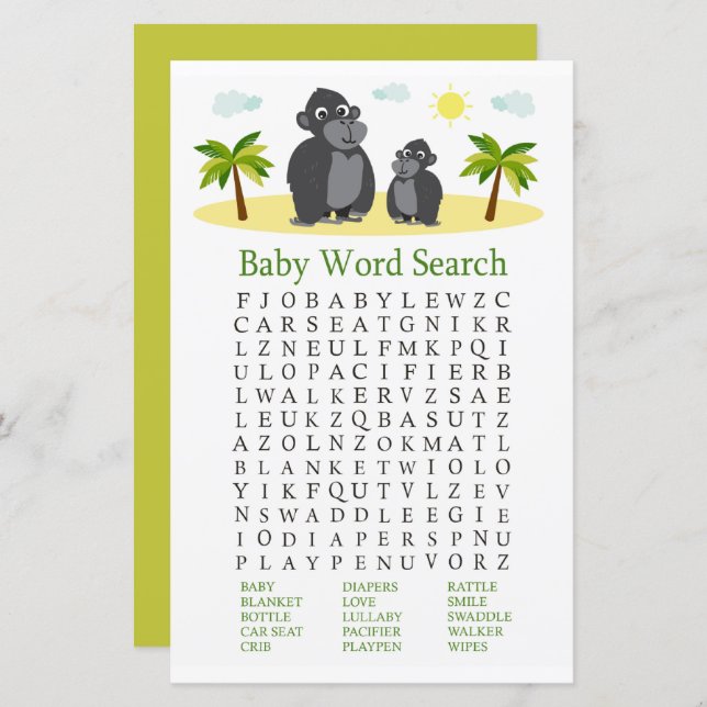 Gorilla Baby Shooter Word Search Game (Vorne/Hinten)