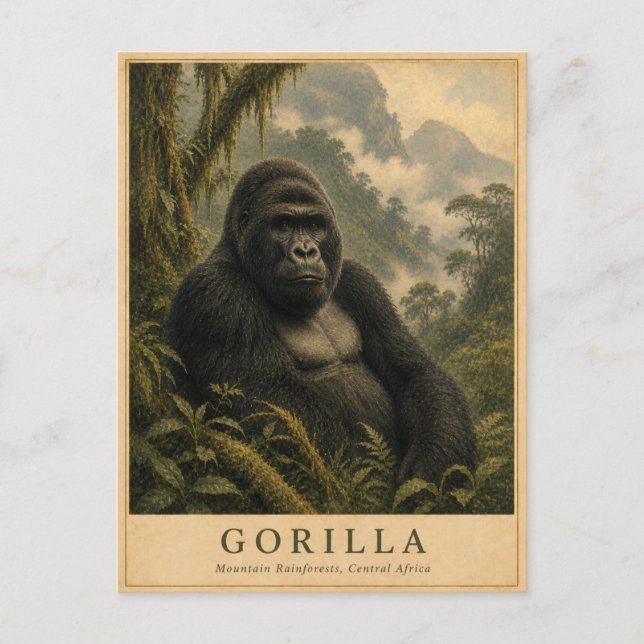 Gorilla-Bergregenwald VINTAGE Postkarte (Vorderseite)