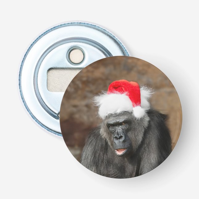 Gorilla Biddy in einem Weihnachtshut Flaschenöffner (Vorderseite)
