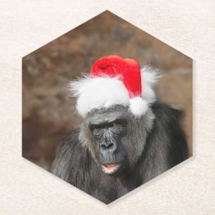 Gorilla Biddy in einem Weihnachtshut Untersetzer